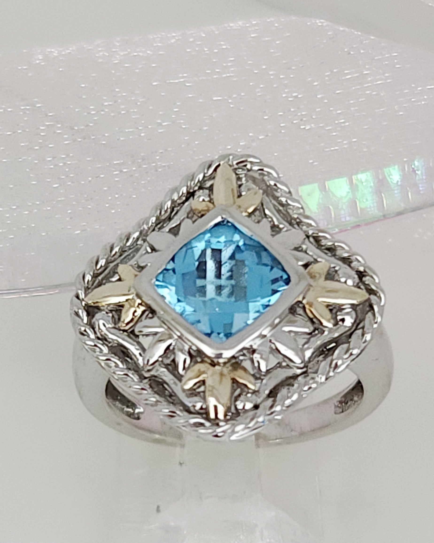 Byzantine Ring Laskaridis with Natural Swiss Blue Topaz Gemstone Silver 925 Handmade Art Rare authentic Luxury, Sterling Silver, Gold Plated