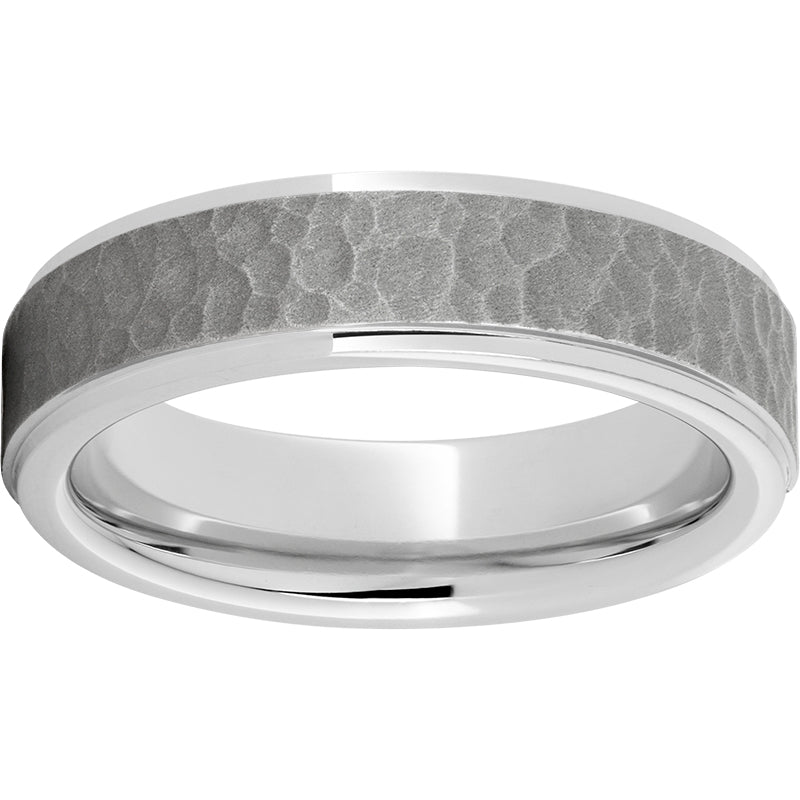 Serinium Flat Grooved Edge Band with A Sandblasted Moon Finish